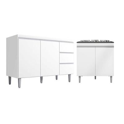 Kit Balcão Gabinete Para Pia Andreia 100cm C- Balcão Cooktop 4 Ou 5 Bocas Branco