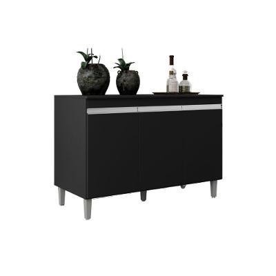 Balcão Gabinete Manu 120cm 3 Portas C-tampo Preto