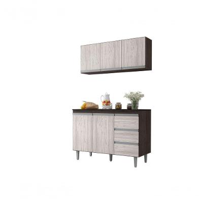 Balcão Gabinete Para Pia Andreia E Armário Aéreo Andreia 120 Cm Marrom