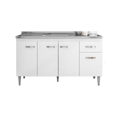 Balcão Gabinete Para Pia Gabriela Sem Tampo 150cm 4 Portas 1 Gaveta Branco