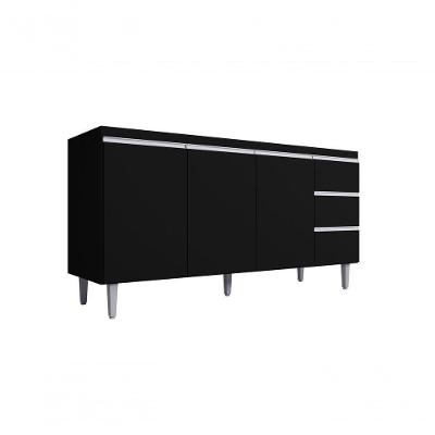 Balcão Gabinete Para Pia Andreia Com Tampo 160cm 3 Portas 3 Gavetas Preto