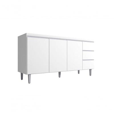 Balcão Gabinete Para Pia Andreia Com Tampo 160cm 3 Portas 3 Gavetas Branco