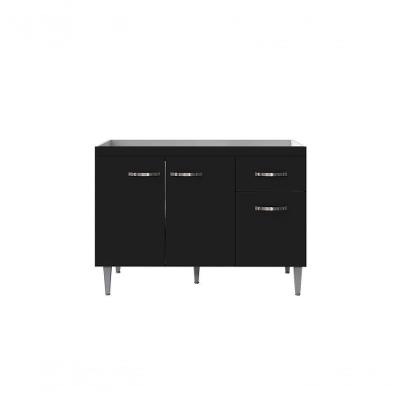Balcão Gabinete Para Pia Gabriela Sem Tampo 120cm 3 Portas 1 Gaveta Preto