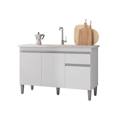 Balcão Gabinete Multi Tatiane 120cm 3 Portas E 1 Gaveta C-tampo Branco