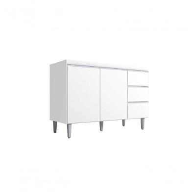 Balcão Gabinete Para Pia Andreia Sem Tampo 100cm 2 Portas 3 Gavetas Branco