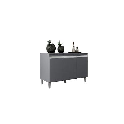 Balcão Gabinete Manu 120cm 3 Portas C-tampo Cinza