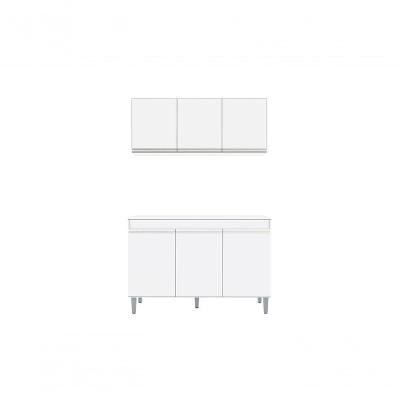 Balcão Gabinete Manu 120 Cm C-tampo E Armário Aéreo Andreia 120cm Branco