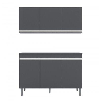 Balcão Gabinete Manu 120 Cm C-tampo E Armário Aéreo Andreia 120cm Cinza