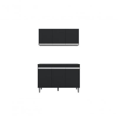 Balcão Gabinete Manu 120 Cm S-tampo E Armário Aéreo Andreia 120cm Preto