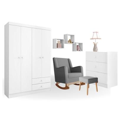Conjunto Quarto Infantil Louise Branco C-poltrona De Amamentação áquilah