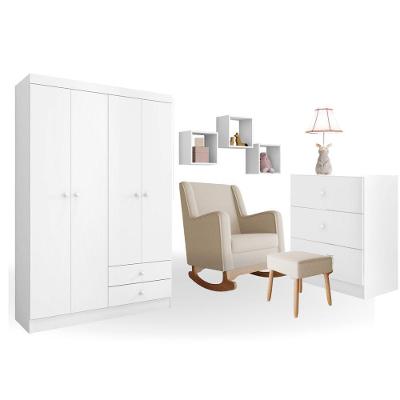 Conjunto Quarto Infantil Louise Branco C-poltrona De Amamentação áquila
