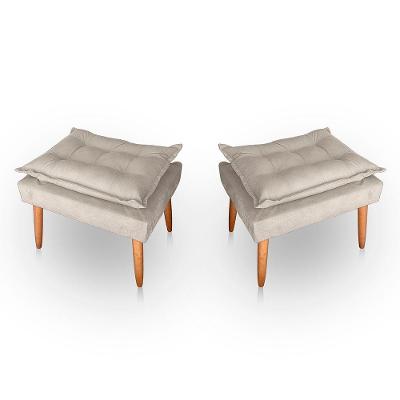 Kit 02 Puff Para Sala E Quarto Madeira Decorativo Opala Suede Cor Bege
