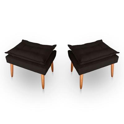 Kit 02 Puff Para Sala E Quarto Madeira Decorativo Opala Suede Cor Marrom