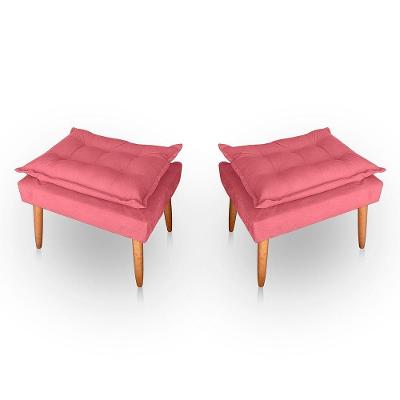 Kit 02 Puff Para Sala E Quarto Madeira Decorativo Opala Suede Cor Rosa