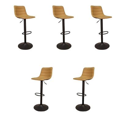 Kit 5 Banquetas Decorativas Travis Pu Com Regulagem De Altura Base Disco C/apoio Para Os Pés Caramelo/preto G56 - Gran Belo