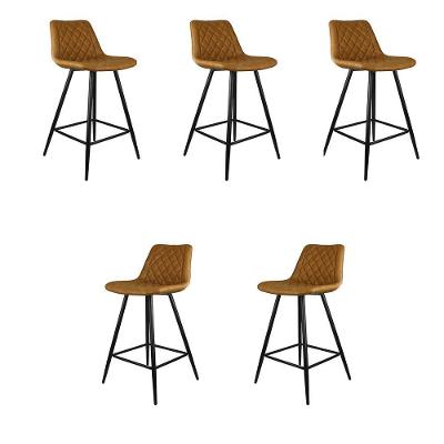 Kit 5 Banquetas Decorativas Magé Pu Matelassê C/apoio Para Os Pés Base Em Aço Marrom G56 - Gran Belo