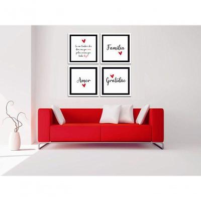 Conjunto Quadros Decorativos 4 Peças 40x40 Titulos Moldura Branca