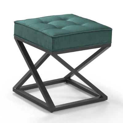 Puff Quadrado Mônaco Veludo Verde Pés Metal Preto