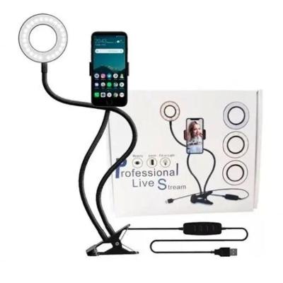 Iluminador Ring Light Suporte Celular Articulado Mesa Live Stream Controle