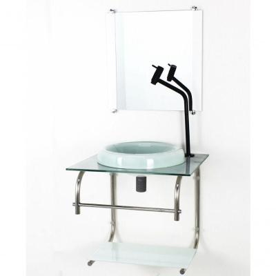 Gabinete De Vidro 40cm Inox Marmore Branco C/ Torneira Metal