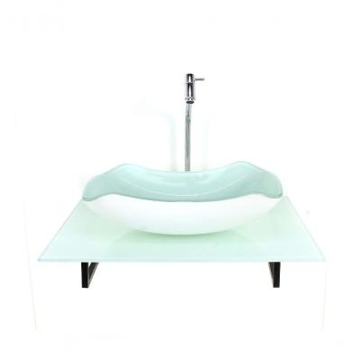 Kit Cuba De Vidro Abaulada Com Tampo Branco E Suporte Preto
