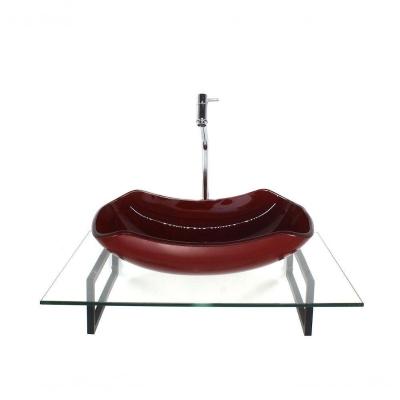 Kit Cuba Vidro Abaulada Vermelho Tampo E Torneira Valvula