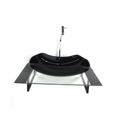 Kit Cuba De Vidro Com Tampo Preto E Torneira Valvula