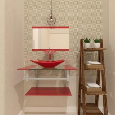 Gabinete De Vidro 90cm Ac Cuba Retangular Vermelho Ferrari