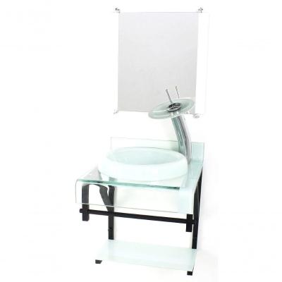 Gabinete De Vidro 40cm Cuba Chapéu Com Torneira Cascata