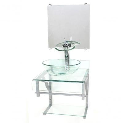 Gabinete De Vidro 40cm Cuba Redonda Com Torneira Cascata