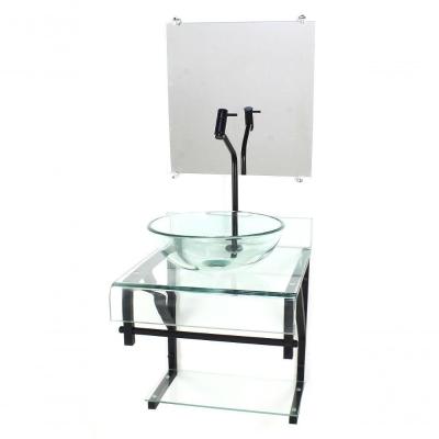 Gabinete De Vidro 40cm Cuba Redonda Com Torneira Cascata