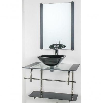 Gabinete De Vidro Inox 70cm Cuba Quadrada Preto