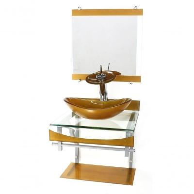 Gabinete De Vidro 40cm Cuba Oval Com Torneira Cascata