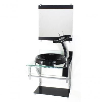 Gabinete De Vidro 40cm Cuba Chapéu Com Torneira Cascata