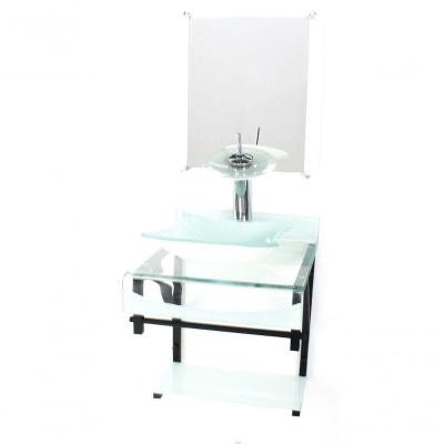 Gabinete De Vidro 40cm Cuba Quadrada Com Torneira Cascata