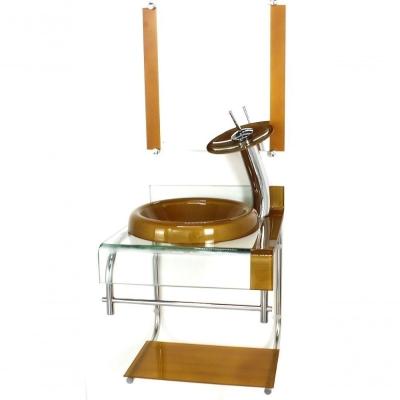 Gabinete De Vidro 40cm Inox Com Torneira Cascata
