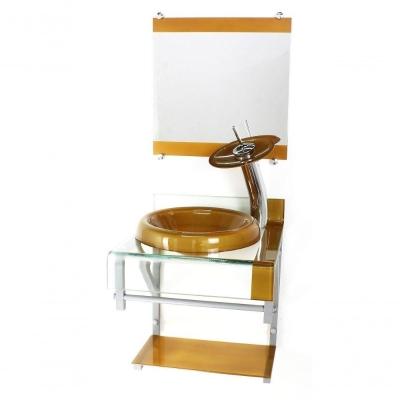 Gabinete De Vidro 40cm Cuba Chapéu Com Torneira Cascata