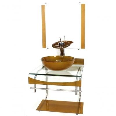 Gabinete De Vidro 40cm Inox Cuba Redonda Dourado