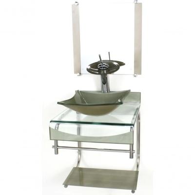 Gabinete De Vidro 40cm Inox Cuba Quadrada