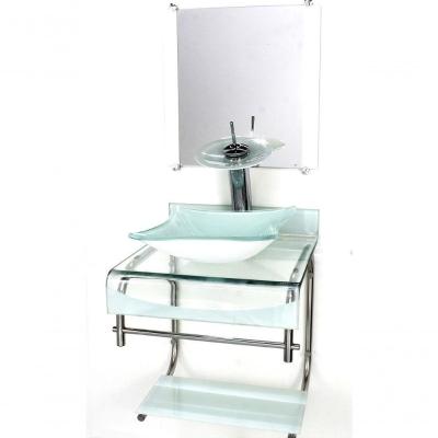 Gabinete De Vidro 40cm Inox Cuba Quadrada Branco