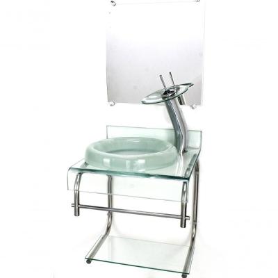 Gabinete De Vidro 40cm Inox Com Torneira Cascata