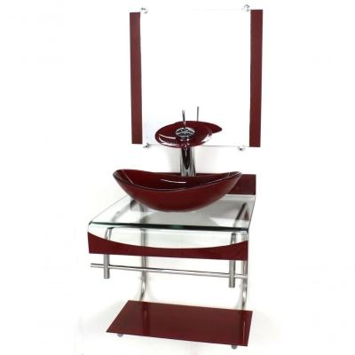 Gabinete De Vidro 40cm Inox Cuba Oval Com Torneira Cascata