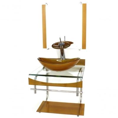 Gabinete De Vidro 40cm Inox Cuba Oval Com Torneira Cascata