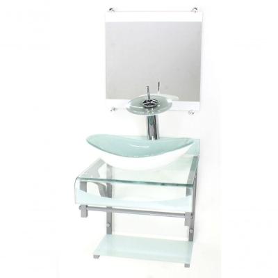 Gabinete De Vidro 40cm Cuba Oval Com Torneira Cascata
