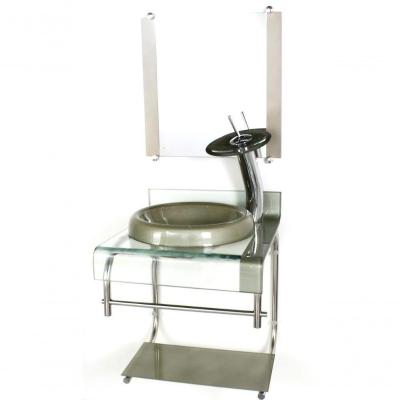 Gabinete De Vidro 40cm Inox Com Torneira Cascata
