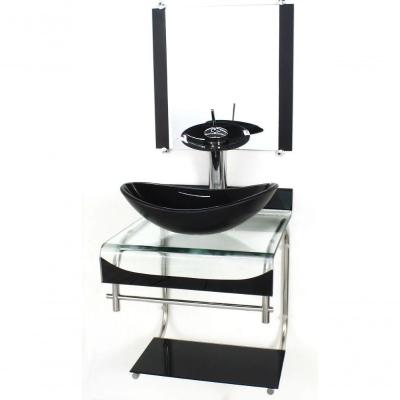 Gabinete De Vidro 40cm Inox Cuba Oval Com Torneira Cascata