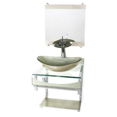 Gabinete De Vidro 40cm Cuba Oval Com Torneira Cascata