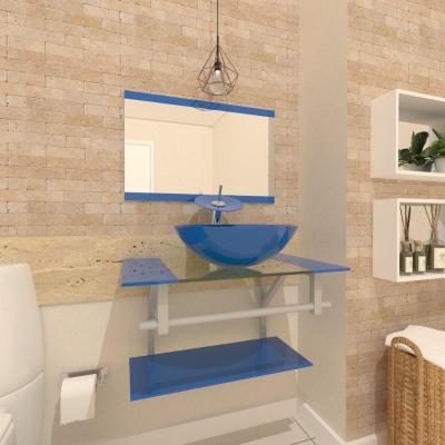 Gabinete De Vidro 90cm Ac Cuba Redonda Azul