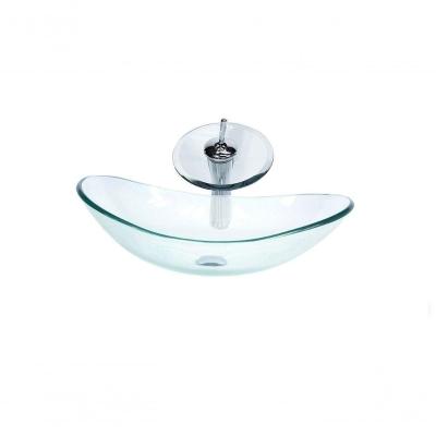 Cuba De Vidro Oval 47cm + Valvula + Torneira Cascata