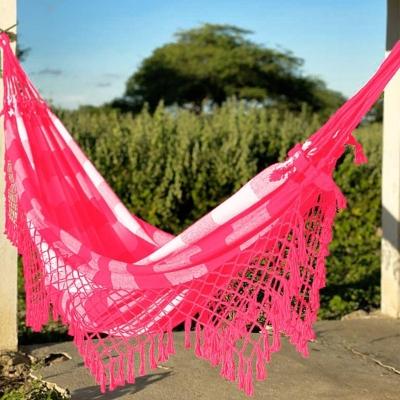 Rede De Descanso Confortável Lazer Cor Rosa Com Branco
